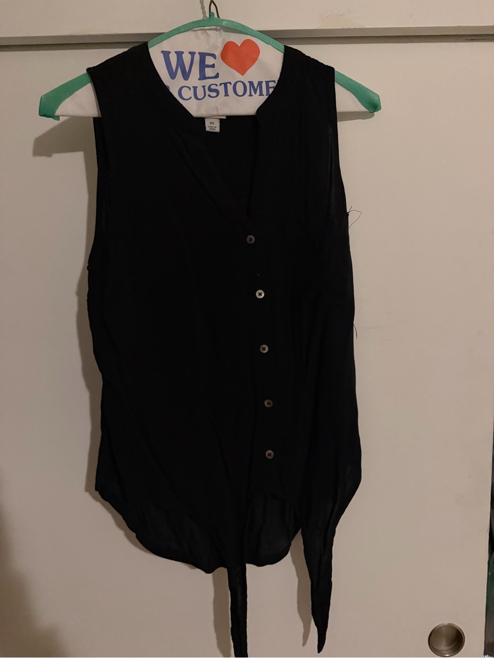 Women's Black Sleeveless Button-Down Top - Casual Tie Hem